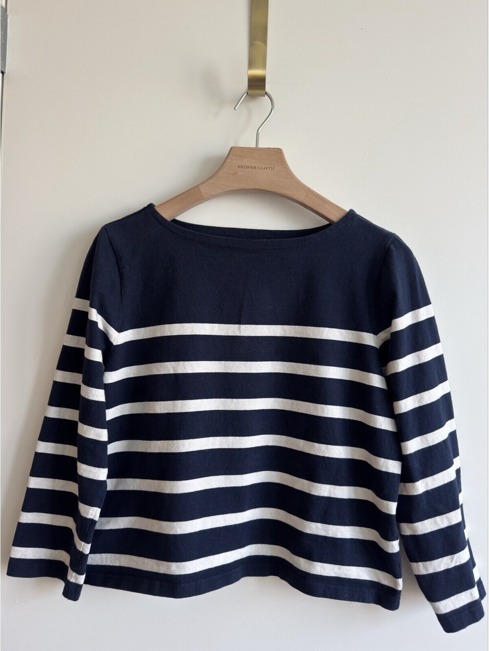 J.Crew Mariner Cloth Boatneck Top Navy White Stripe Long Sleeve Cotton L